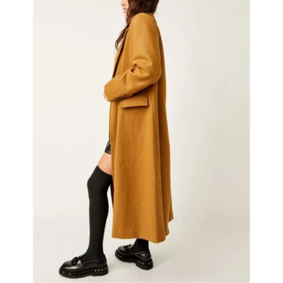 Free People Victoria Coat Wool Blend Camel Trench NWOT Oversized Size Small - Picture 4 of 14